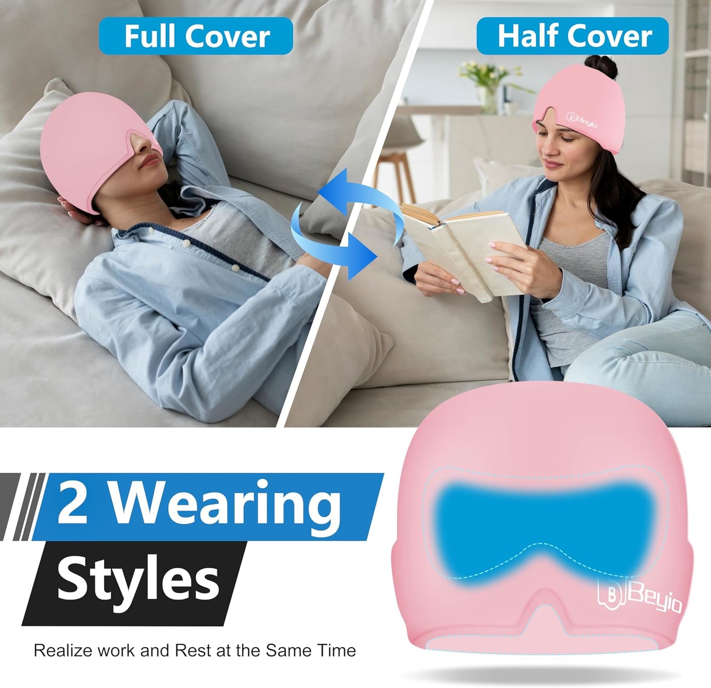 Migraine Relief Cap, All Around Gel Covered Reusable Headache Relief Cap, Black Migraine Cap for Headache Relief, Puffy Eyes