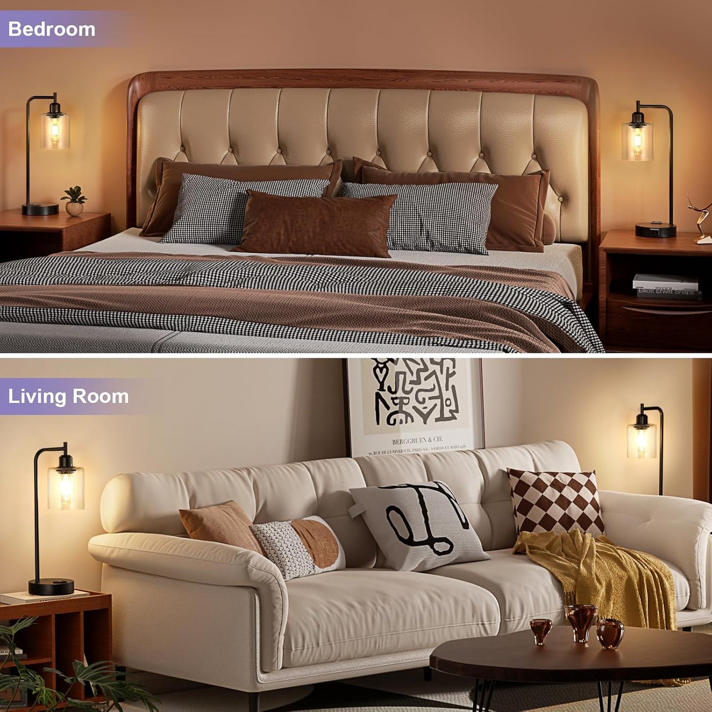 Industrial Touch Lamps for Nightstand Set of 2, 3-Way Dimmable Bedside Lamp