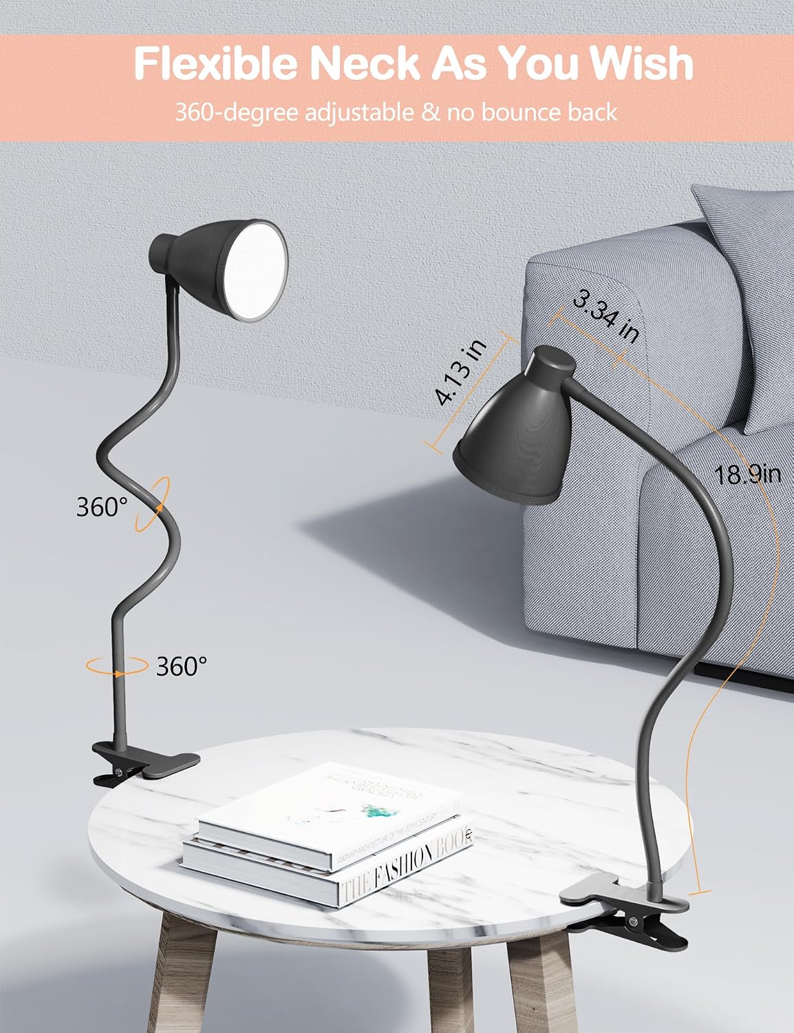 BOHON Desk Lamp with Clamp, Clip on Light, 5 Color 10 Brightness, Teal