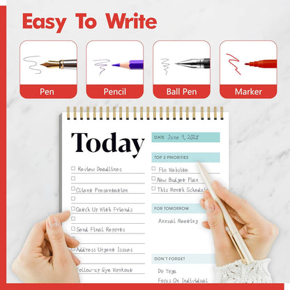 2 To Do List Notepads, Daily Planner Notebook with Tear-off Design, Undated Writing Organizer for Daily Tasks and Goal, Coiled Task Track Checklist Productivity Pad for Office, Classroom, Home, School