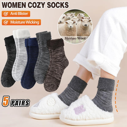 EBMORE 5 Pairs Women Merino Wool Boot Socks Warm Thermal Winter Thick Hiking Cozy Cabin Crew Comfy Socks for Ladies