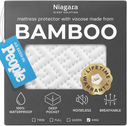 100% Waterproof Queen Mattress Protector - 360 Pad Protection Against Spills, Stains & Accidents for Parents & Pet Owners - Noiseless & Cooling Viscose Made from Bamboo (White)