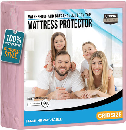 Queen Size Mattress Protector Waterproof, Premium 200 GSM Terry Mattress Cover, Soft & Breathable Bed Cover, Fitted Sheet Style Stretchable Deep Pockets 17" by Utopia Bedding (White)