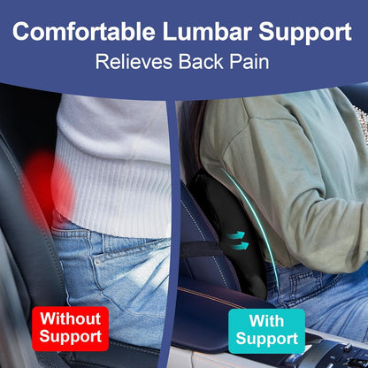 BYMECOST Lumbar Support Pillow for Car, Memory Foam Car Seat Back Support Pillow for Driving, Back Cushion with Strap for Pain Relief, Ergonomic Back Cushion for Office Chair, Wheelchair (Black)