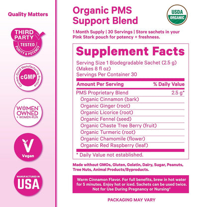 Pink Stork Organic PMS Tea with Vitex + Red Raspberry Leaf, 30 Cups