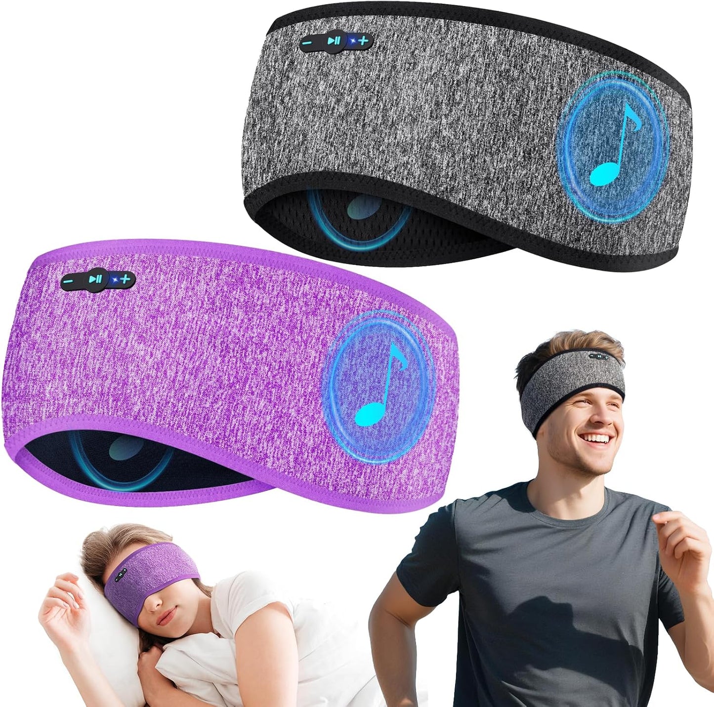 Sleep Headphones Bluetooth 6.0 Headband, 3-IN-1 Sleeping Headband Headphones for Side Sleepers with 20H PlayTime, HD Stereo, Removable and Washable Wireless Headband for Sleeping Sport (Black)