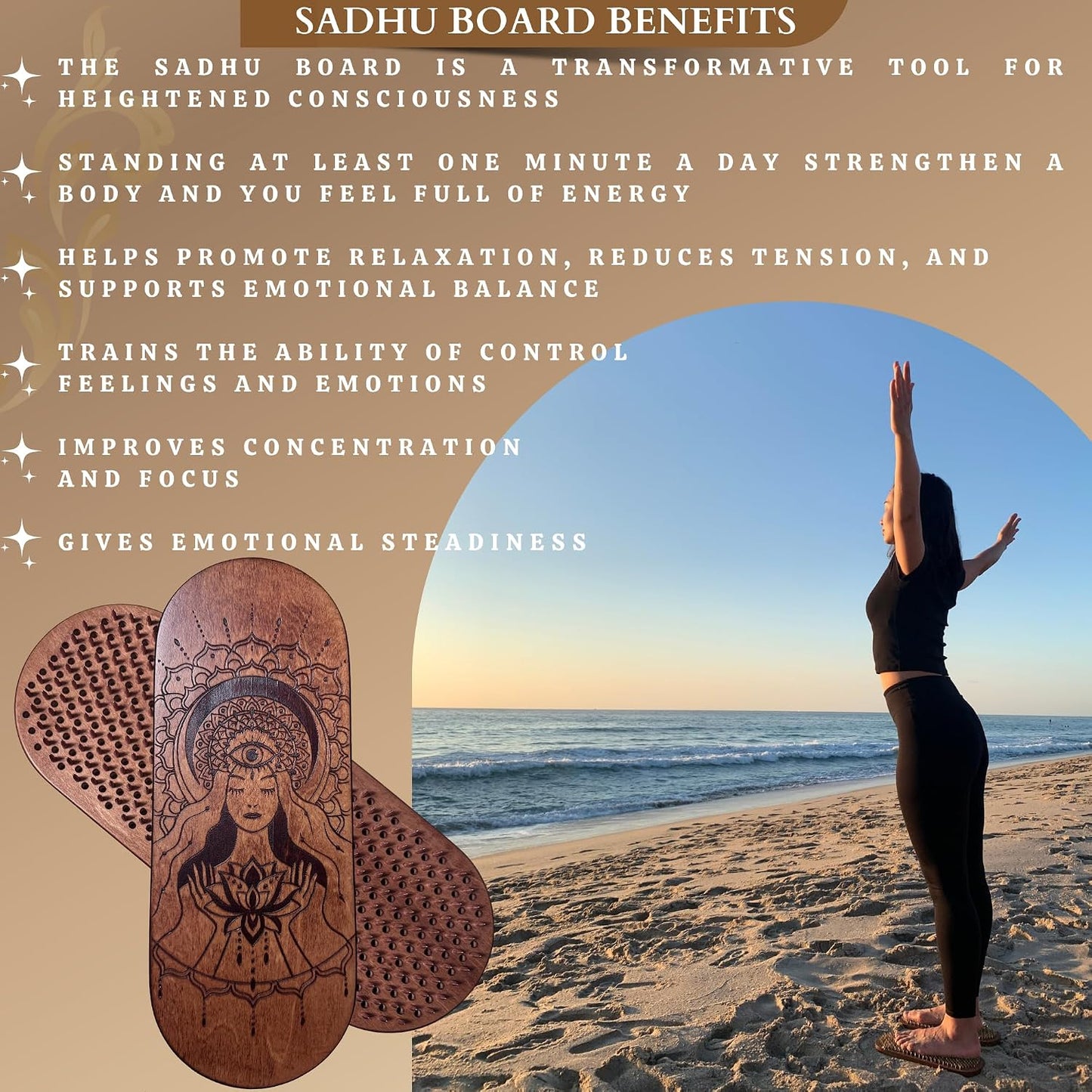 TENGRY Sadhu Board, Specially Crafted Copper Nails, 0,39 In (10 mm), Light Foot Board, Wooden Nail Boards for Feet, Acupuncture, Acupressure Mat, Nail Board, Yoga Gift