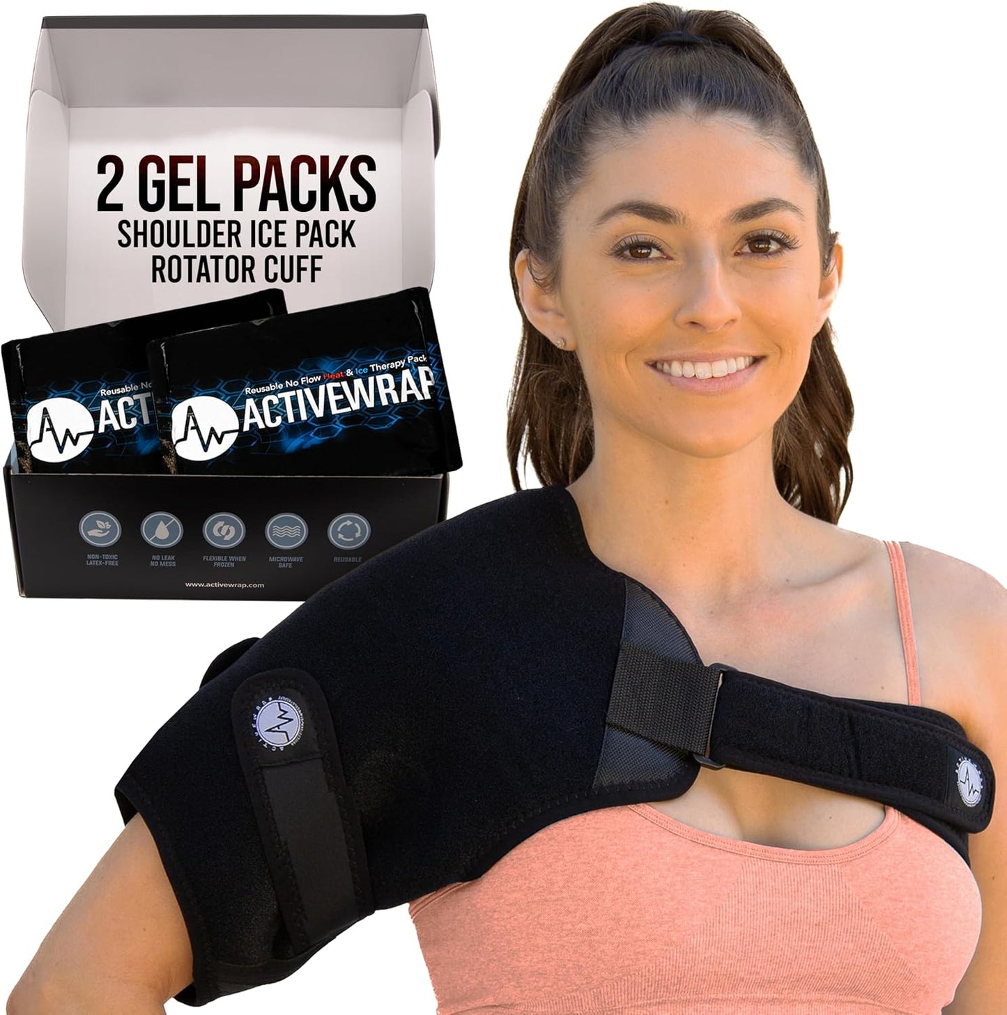 ActiveWrap Shoulder Ice Pack Wrap, Small/Medium – Includes 2 Reusable Hot & Cold Gel Packs for Rotator Cuff Cold Therapy, Ice Shoulder Wrap with Adjustable Compression for Post-Surgery Recovery