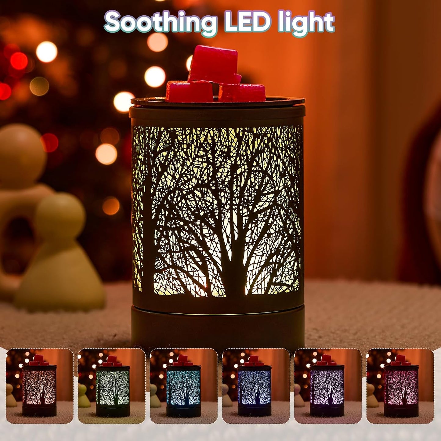 Enaroma Fragrance Wax Melts Warmer with 7 Colors LED Changing Light Classic Black Forest Design Scent Oil Candle Warmer for Home Black Forest