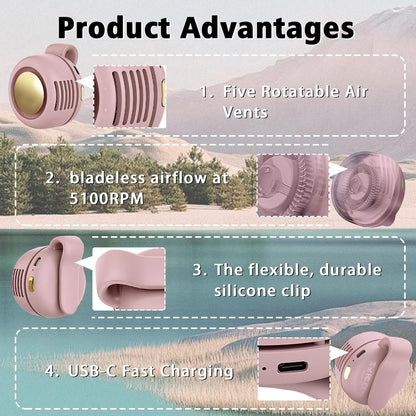 Portable Clip-On Fan, Mini USB Rechargeable 360° Rotatable Fan, Personal Fan 3-Speed Silent Mini Bladeless Fans (White)