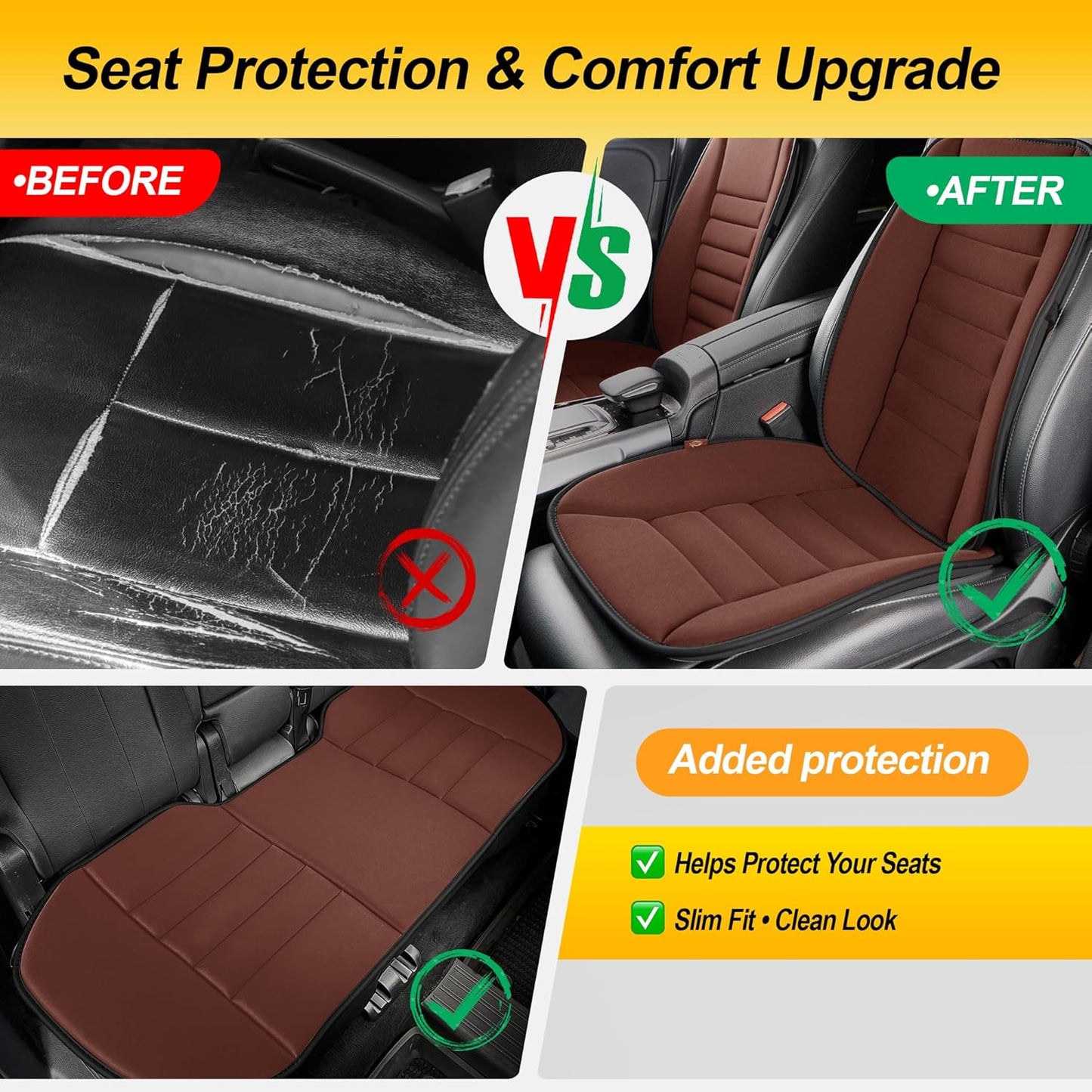 kingphenix Car Seat Cushion with Back Support Pillow: Enhanced Comfort Memory Foam Design for Pain Relief, Ideal for Drivers and Office Use - Ergonomic Lumbar Comfort for Long Sitting - Black