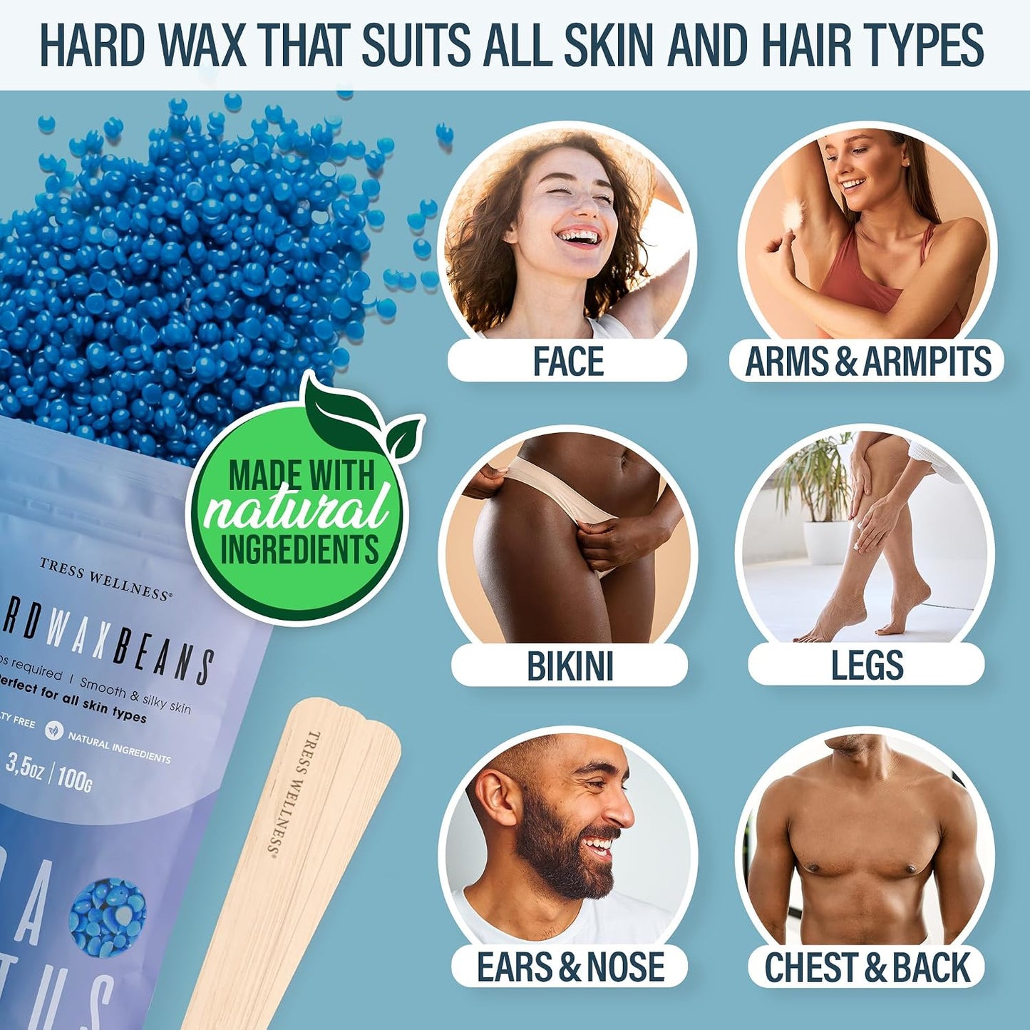 Tress Wellness Award Winning Waxing Kit for Sensitive Skin, Safe for Face & Skin, Easy to Use, At-Home Kit for Face, Bikini, Brazilian & Full Body - Digital Display, Black Purple Flower
