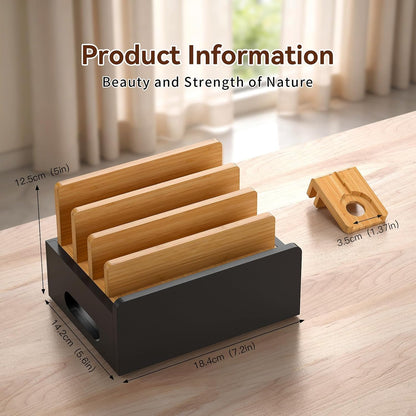 Pezin & Hulin Bamboo Charging Station with USB Charger,5Cables-Natural