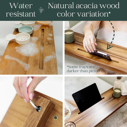 Premium Nature Shed Bathtub Tray for Freestanding Bath | Large & Thick 35” Acacia Wood Luxury Bath Tray for Tub | Anti-Tip, Non-Toxic, Adjustable Bathtub Trays for Tub with Bathroom Accessories Holder