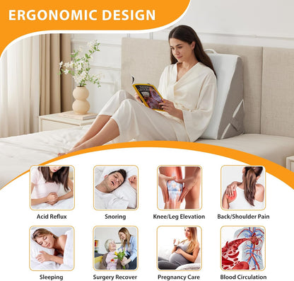 Ruqmuis Wedge Pillow Set for After Surgery, 3PCS Adjustable 9&12 Inch Bed Wedge Pillow for Sleeping, Incline Pillow Wedge for Headboard, Post Surgery, Acid Reflux, Neck&Back Support, White/Grey