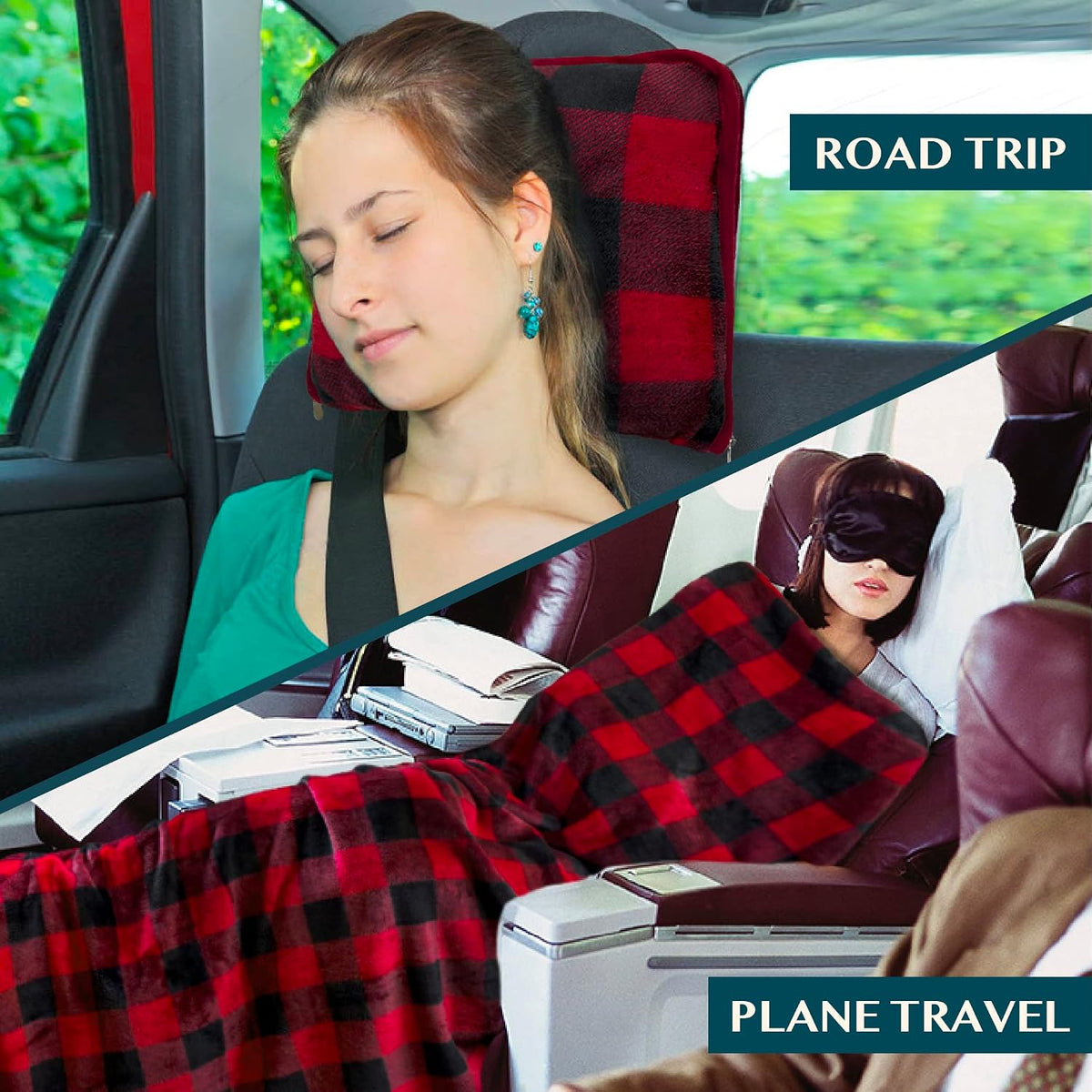 PAVILIA Travel Blanket Pillow, Soft Airplane Blanket 2-IN-1 Combo Set, Plane Blanket Compact Packable, Flight Essentials Car Pillow, Travelers Gifts Accessories Luggage Backpack Strap, 60x43 Teal Blue