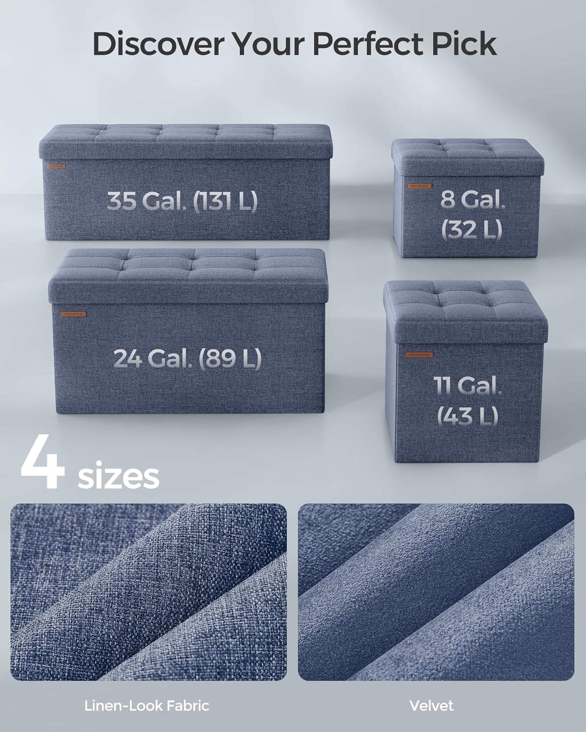 SONGMICS Mazie Collection - Small Folding Storage Ottoman, Foot Rest Stool, 12.2 x 16.1 x 12.2 Inches, 286 lb Load Capacity, for Living Room, Bedroom, Home Office, Dorm, Dark Gray ULSF102G01