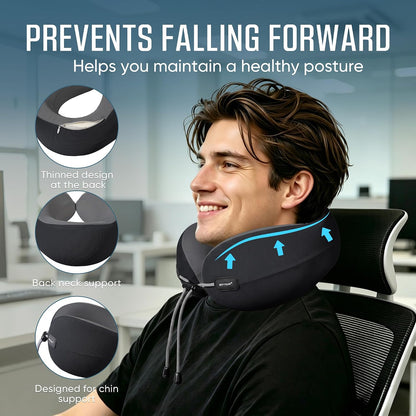SKYTRAX COMF® Premium Ergonomic Memory Foam Travel Neck Pillow, Washable Cooling Ice Silk Cover, Firm Neck Support for Airplane Long Flights & Pain Relief, with Portable Carry Case (Grey)