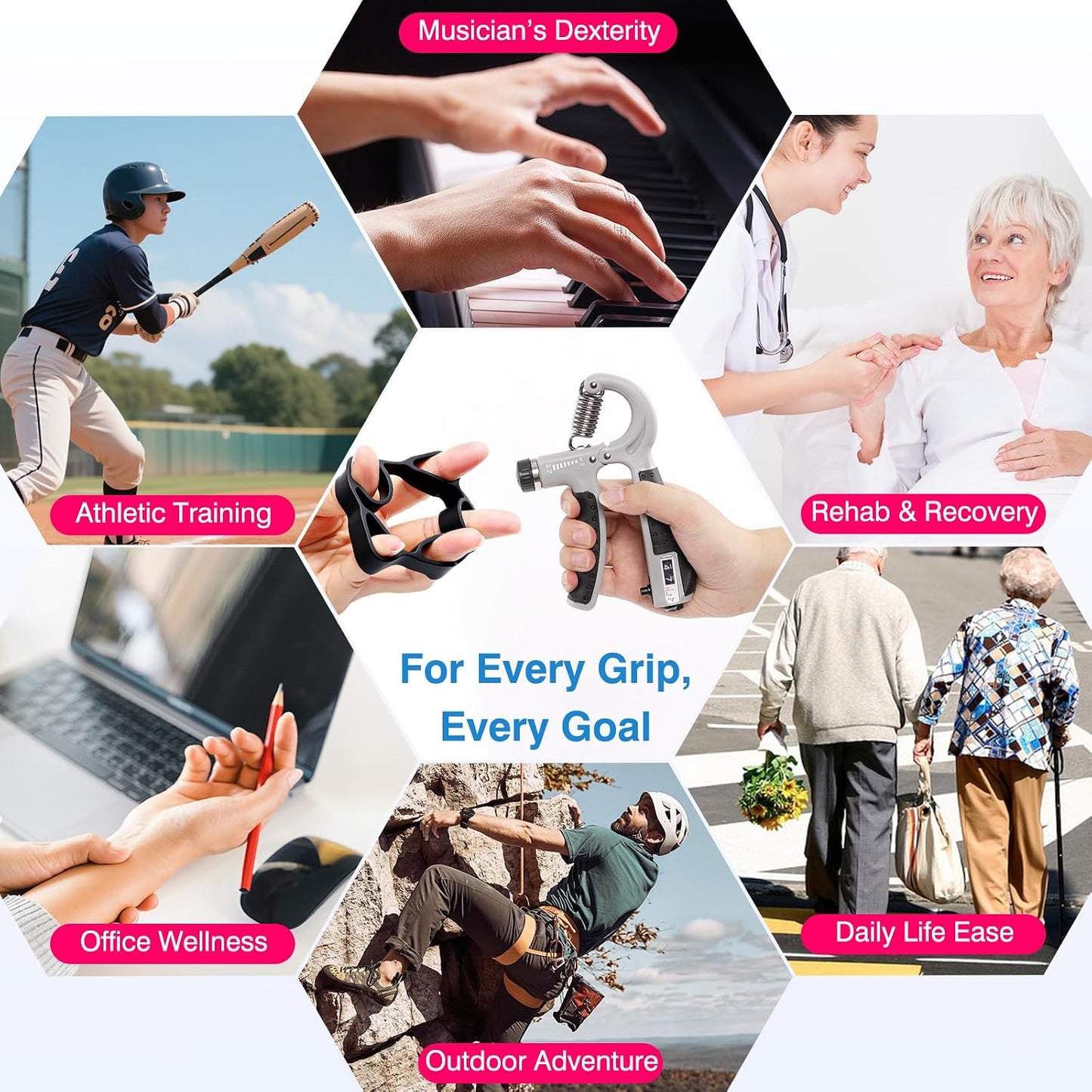 CYFIE Grip Strength Trainer Kit with Adjustable Resistance 10 - 132 Lbs, Forearm Exerciser, Finger Stretcher, Stress Ball, Forearm Strengthener for Workout wuth Storage Bag, Muscle Building and Recovery