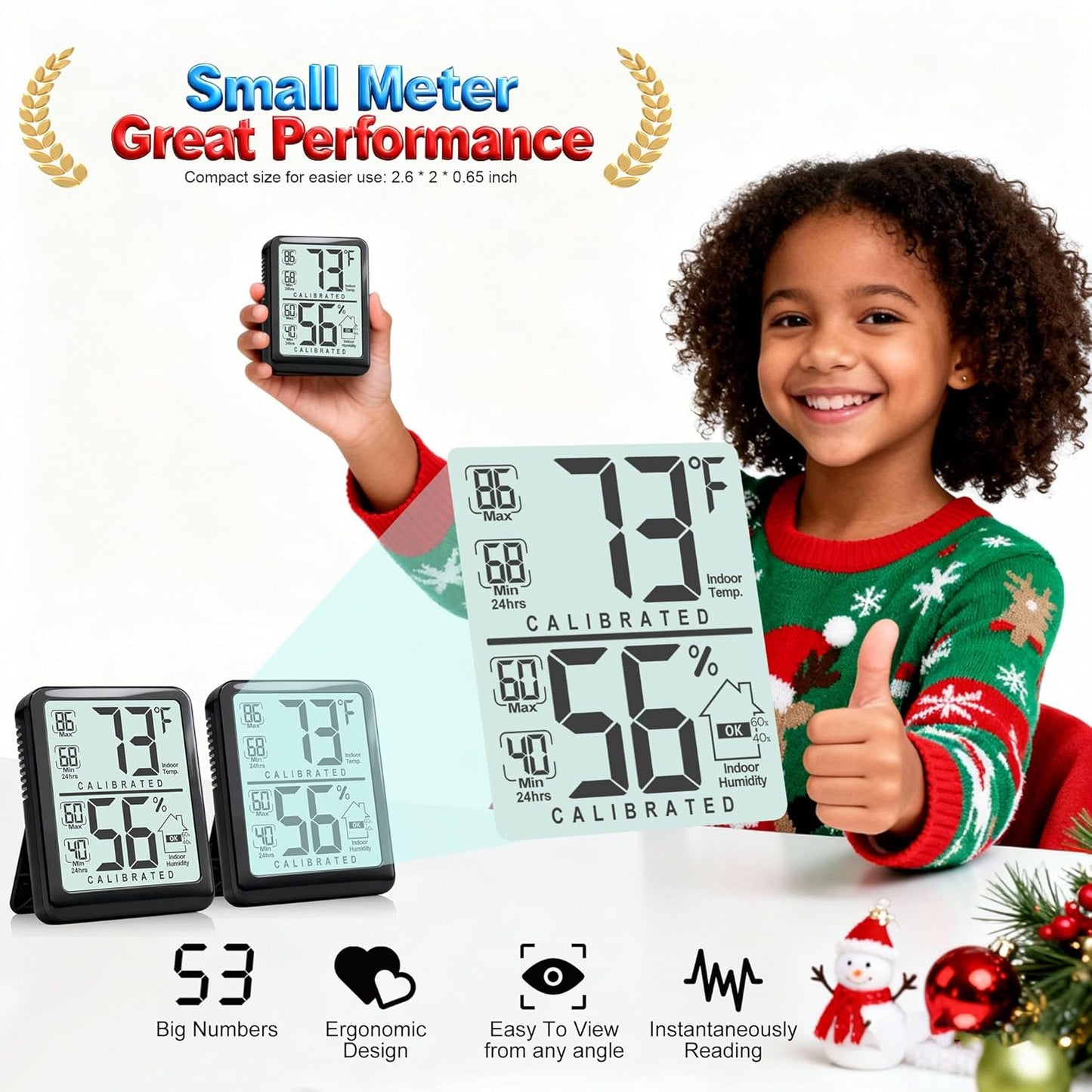 Antonki 2-Pack Room Thermometer, Digital Small Hygrometer Indoor Thermometer Humidity Gauge, Temperature Humidity Meter with Max/Min Record Monitor Sensor for Home, Plants - Battery Included