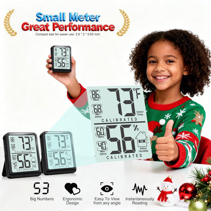 Antonki 2-Pack Room Thermometer, Digital Small Hygrometer Indoor Thermometer Humidity Gauge, Temperature Humidity Meter with Max/Min Record Monitor Sensor for Home, Plants - Battery Included