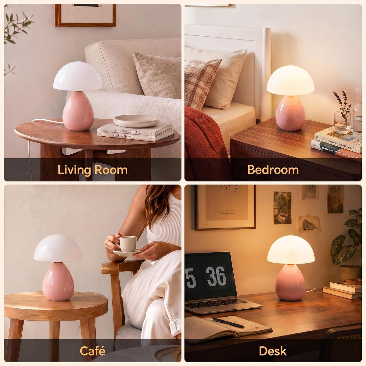 Dawnwake Mushroom Lamp Table Lamp for Bedroom-Small Desk Table Lamps,White