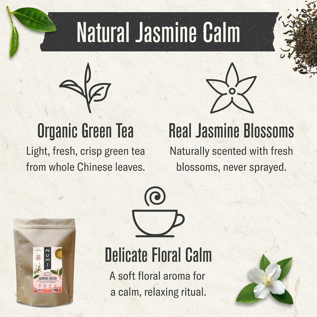 Numi Organic Jasmine Green Tea 16 Ounce Pouch Brews 200 Cups