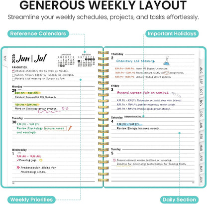 Planner 2026-2027, 8.5" x 11" Weekly and Monthly Academic Year Planner Calendar, July 2026 - June 2027, Hardcover Large School Planning Agenda With Tabs, Perfect for School & Office Supplies, A4, Green