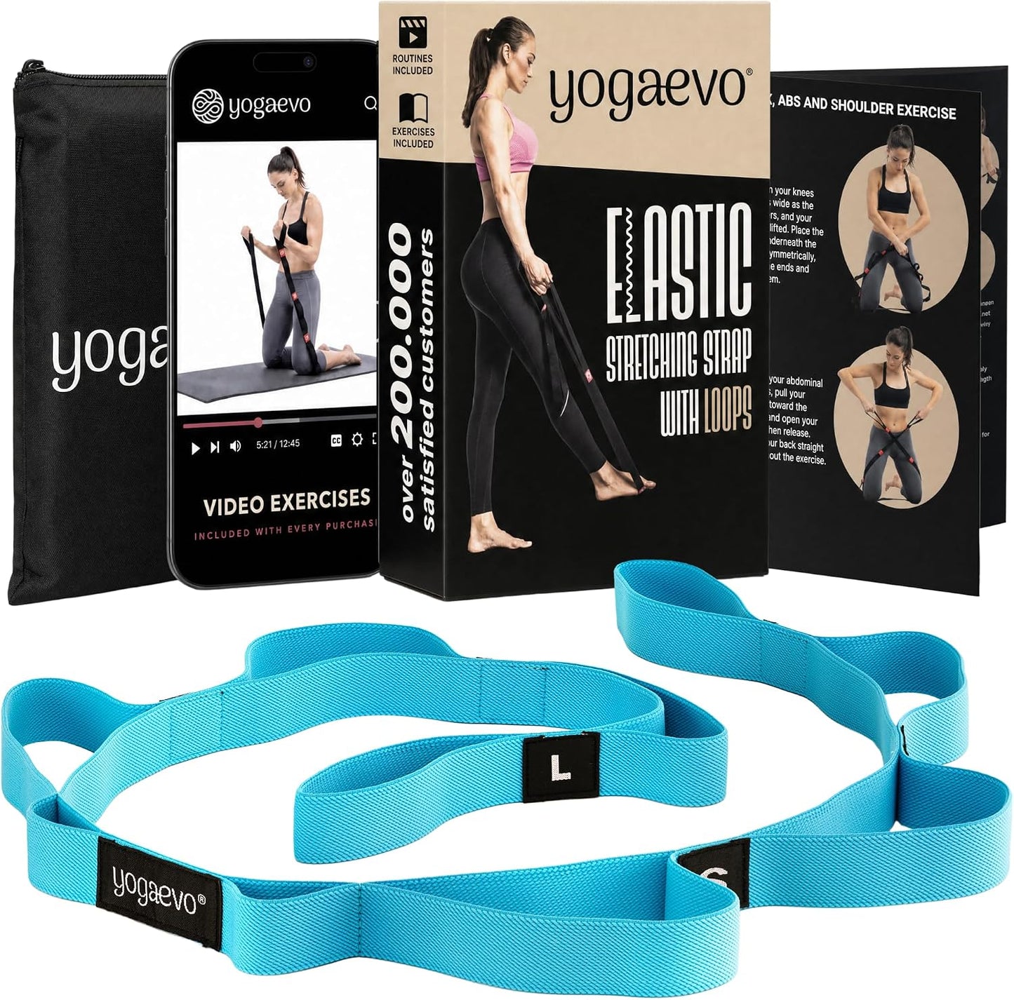 YogaEVO Stretching Strap with Loops for Physical Therapy — Yoga Strap & Resistance Band in One — Flexibility & Back Recovery — HD Video Routines Included
