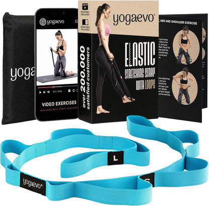 YogaEVO Stretching Strap with Loops for Physical Therapy — Yoga Strap & Resistance Band in One — Flexibility & Back Recovery — HD Video Routines Included
