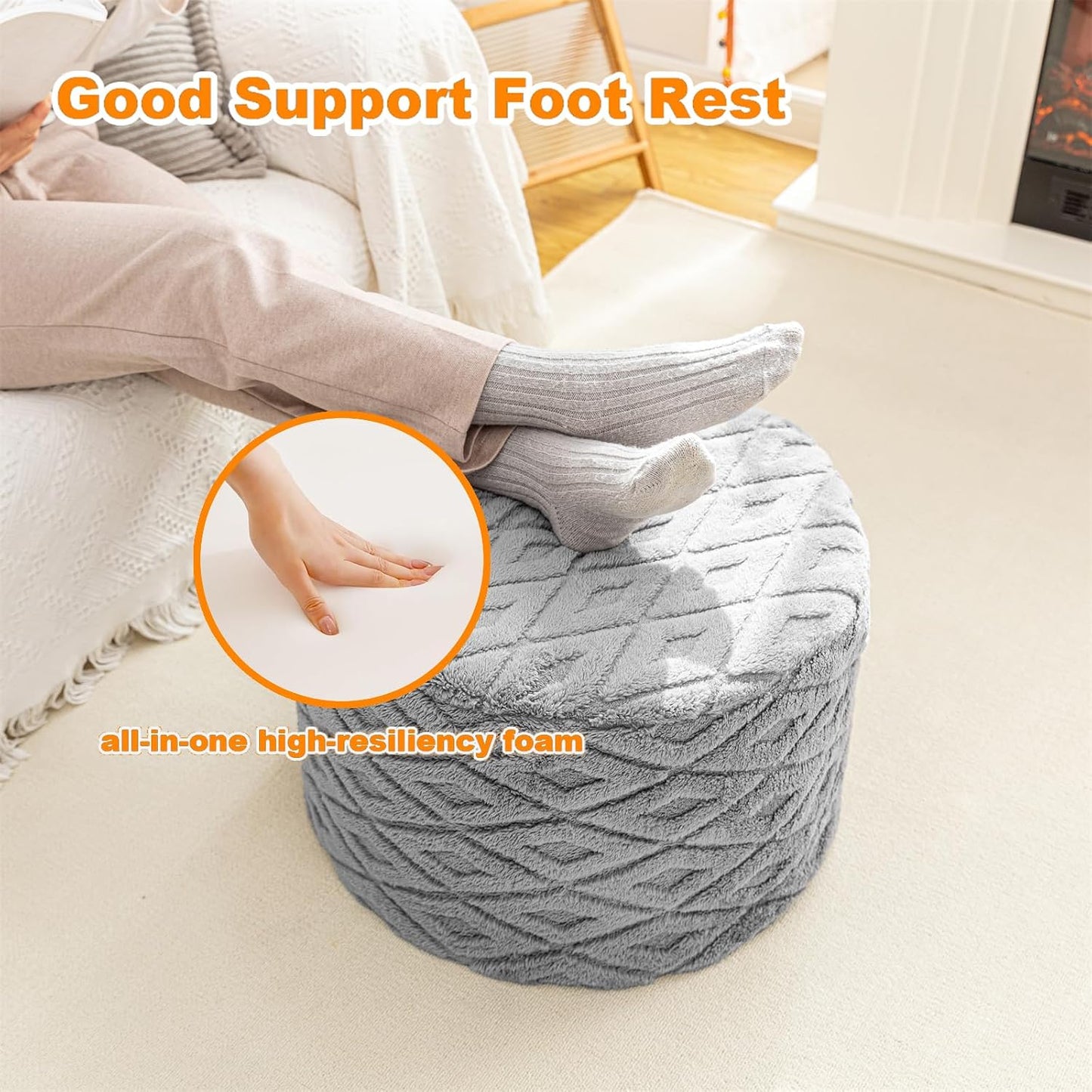 Round Pouf Ottoman 20 x 20 x 14 Inches Boho Poof Home Decor Floor Pouffe Ottoman Foot Rest for Couch Sofa Bean Bag Chairs Living Room Bedroom (Green)