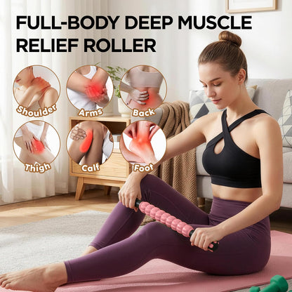 Muscle Roller Massage Roller Stick- Deep Tissue Fascia Blaster for Myofascial Pain Relief, Lymphatic Drainage & Body Sculpting, Handheld Physical Therapy & Recovery Tool (Pink black-18 inch)