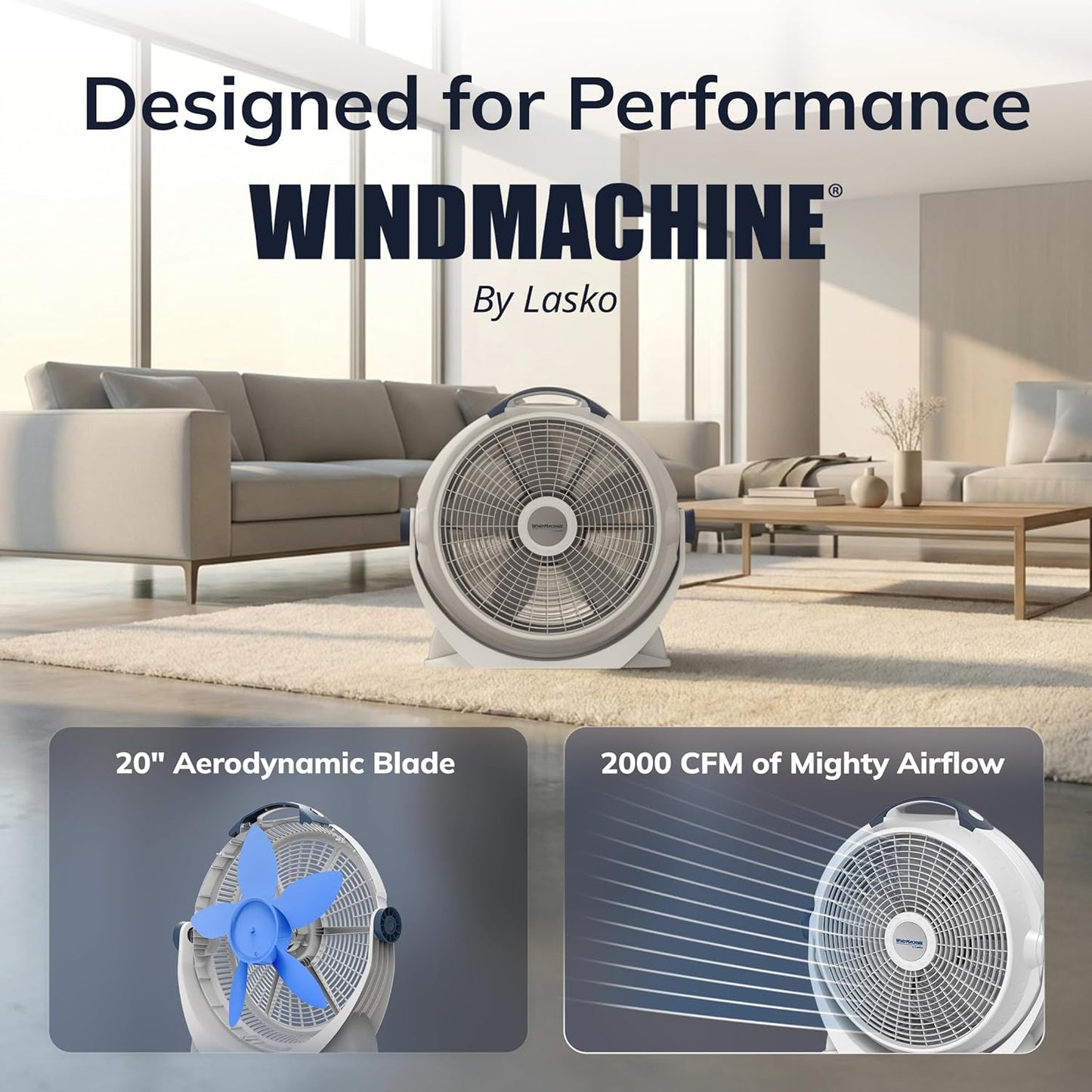 Lasko Wind Machine Fan, Air Circulator Fan with 3 Speeds, 20" Model 3300, Gray