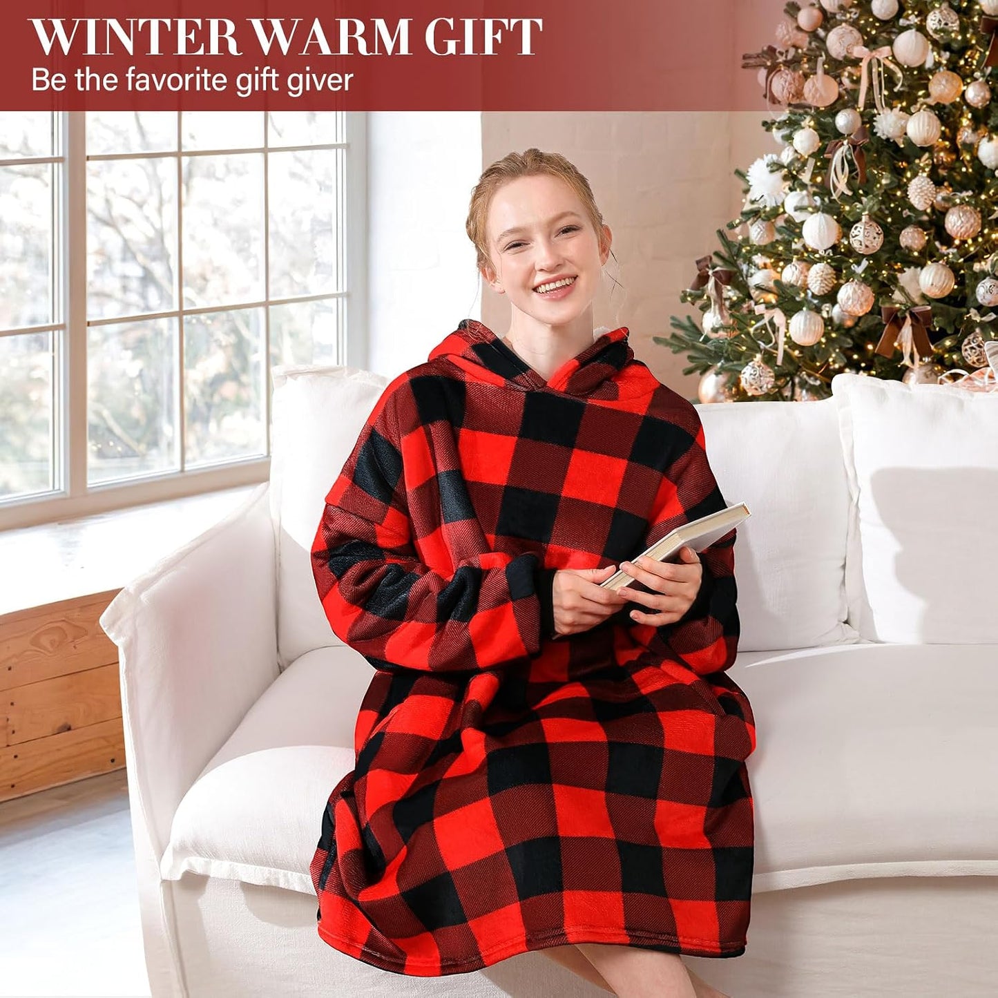 LetsFunny Blanket Hoodie,Oversized Wearable Sherpa Fleece Blanket Sweatshirt,Super Soft Warm Cozy with Giant Pocket,Gifts for Women Men Adults Teenagers, One Size Fits All