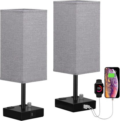 Bedside Table Lamps Set of 2 for Bedroom - Dimmable, USB C+A, 2 AC Outlets