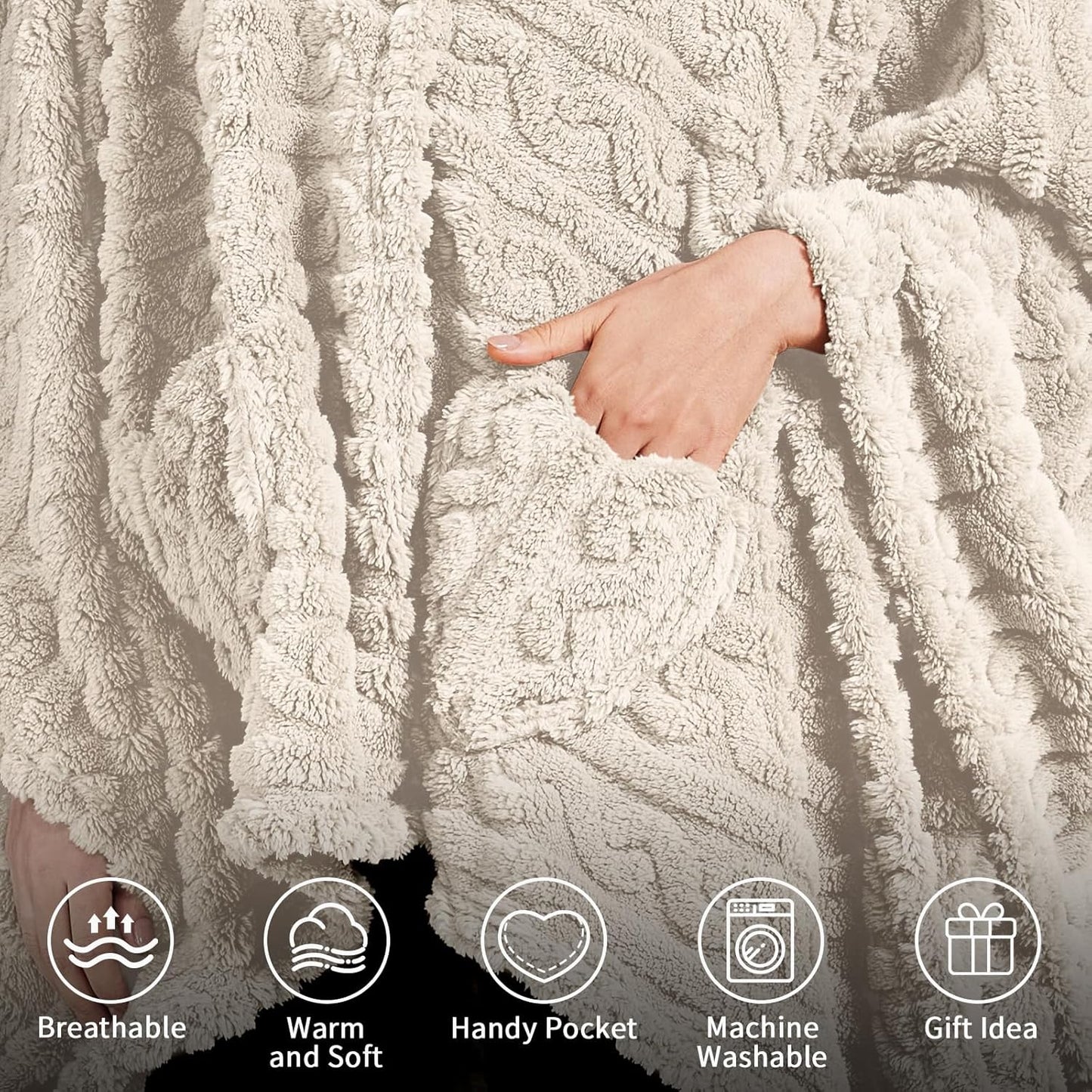Wearable Blanket Poncho Cape Wrap for Adult, Cozy Sherpa Fleece Pocketed Shawl TV Throw Blankets for Office and Lounge(Purple,58'' x 64'')
