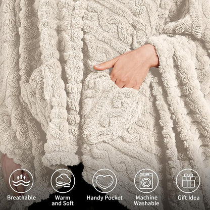 Wearable Blanket Poncho Cape Wrap for Adult, Cozy Sherpa Fleece Pocketed Shawl TV Throw Blankets for Office and Lounge(Purple,58'' x 64'')