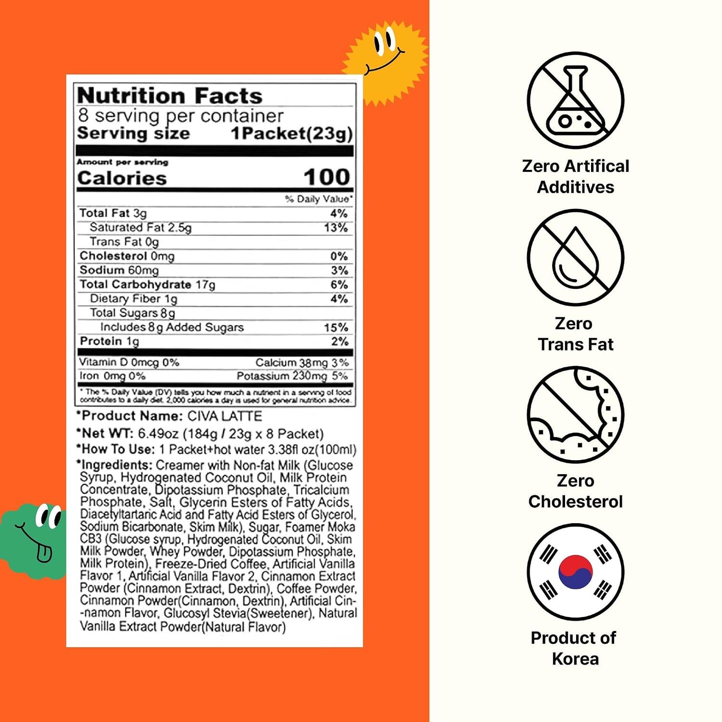 CIVA Matcha Korean Instant Matcha Latte 184g (8 Packets), Premium Sweet Matcha Powder Packets with Vanilla, Smooth & Creamy Cafe Style Green Tea Latte Mix, Single Serve Matcha Sticks, 6.49oz