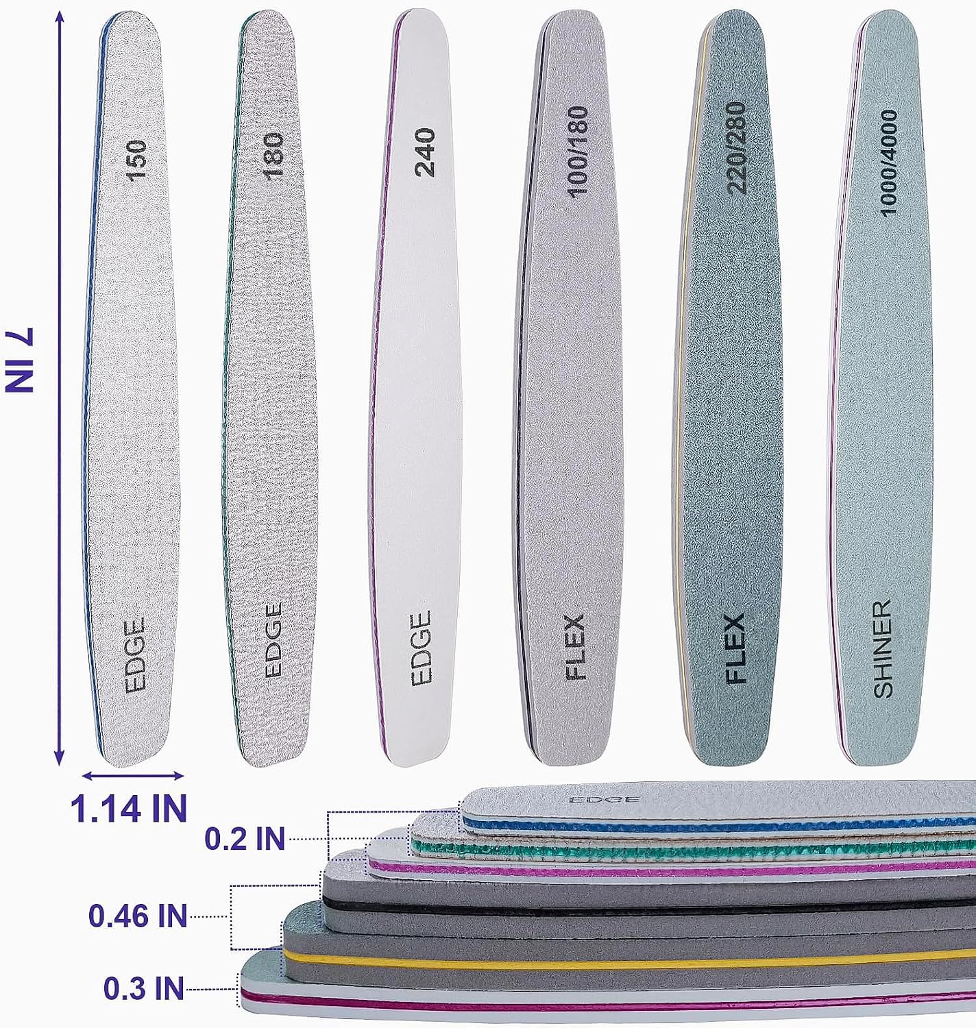 Nail File and Buffer Set, 6 Pcs Professional Nail File Kit for Acrylic and Natural Nails, 100/150/180/220/240/280/1000/4000 Grit Soft Nail Filer Gel Nail Files & buffers Filing Emery Board Home Salon