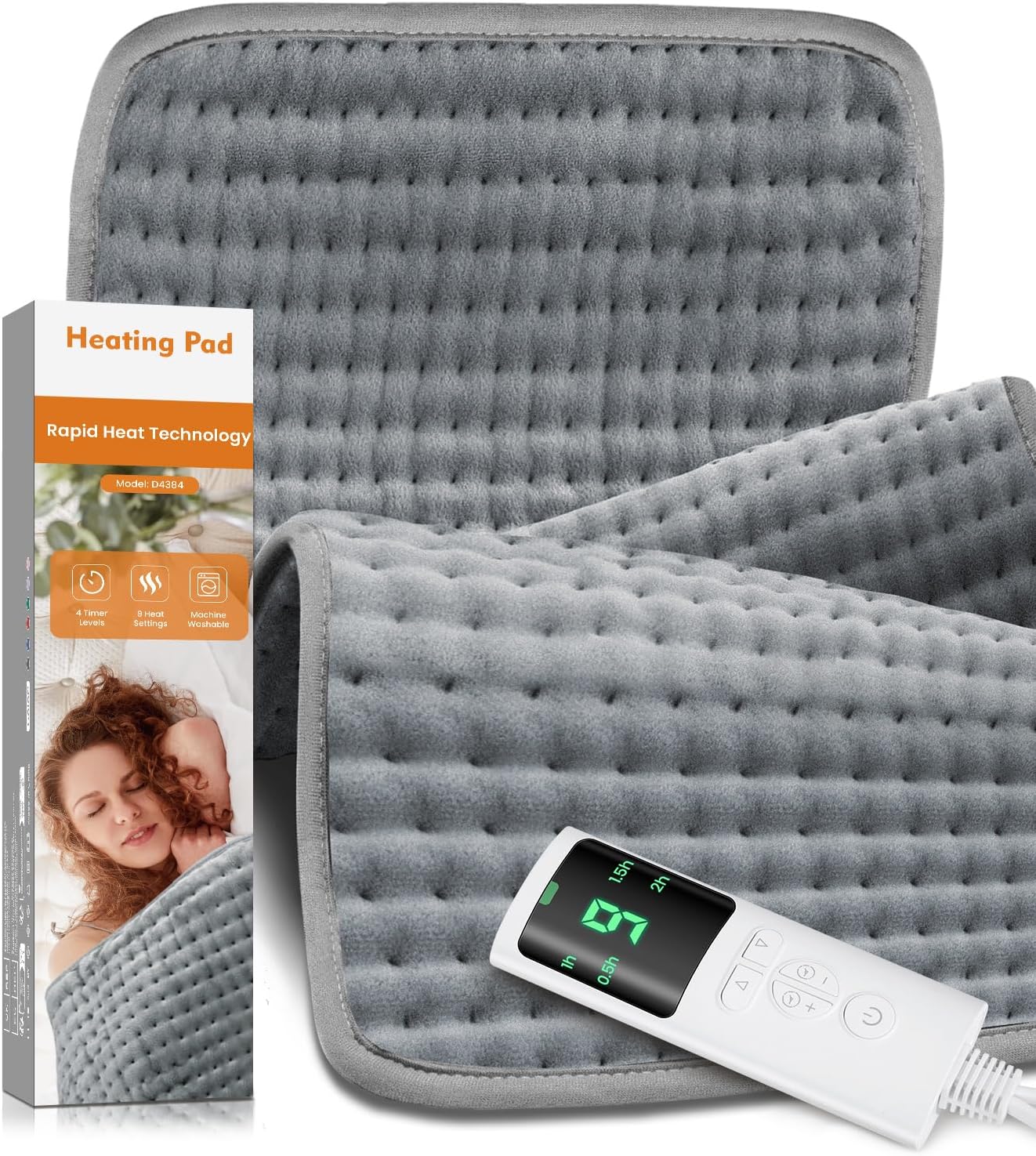 Heating Pad for Back Pain Relief, Heating Pads for Period Cramps with 9 Heat Settings & 4 Timers Auto-off, Machine Washable, Dry & Moist Heat, Soft Electric Heating Pad for Sore Muscles,Gift,12''×24''