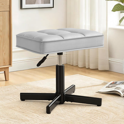 LUE BONA Adjustable Vanity Stool, Foot Rest Under Desk, 360° Swivel Vanity Chair for Makeup Room, Black Upholstered Faux Leather Ottoman for Bathroom & Living Room, 300lbs