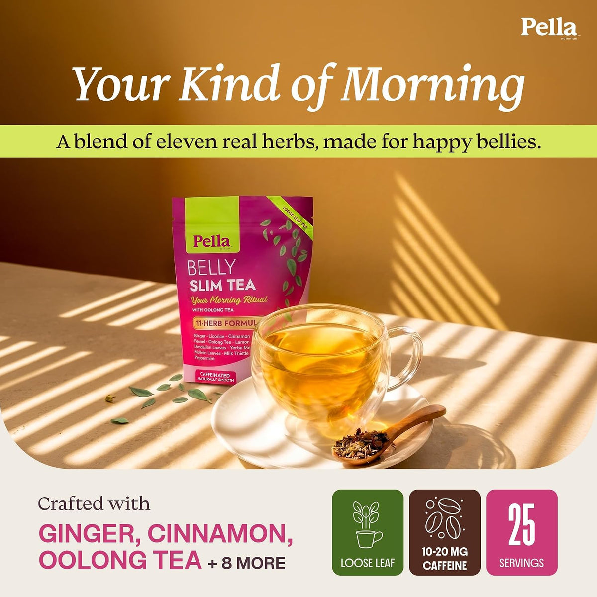 Pella Nutrition Belly Slim Caffeinated Loose Leaf Tea - 25 Servings