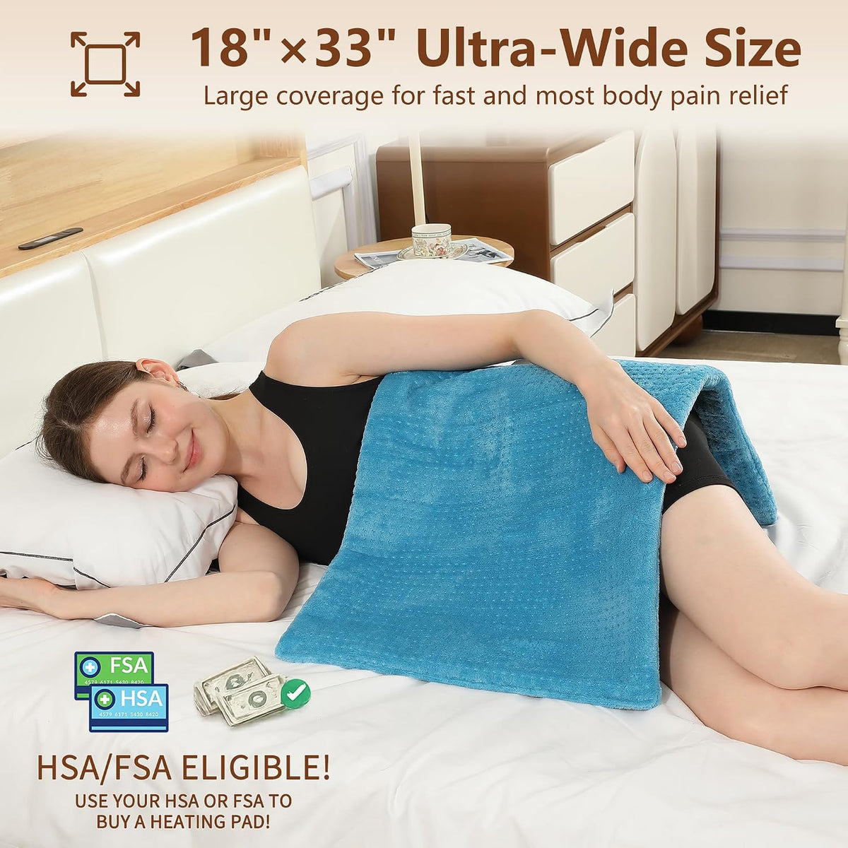 Electric Heating Pad HSA Eligible, Heated Pad for Back Neck Shoulder Pain Relif, Heating Pad for Period Cramps with 2H Auto Shut Off and 4 Heating Levels, 12"x24" Dark Grey