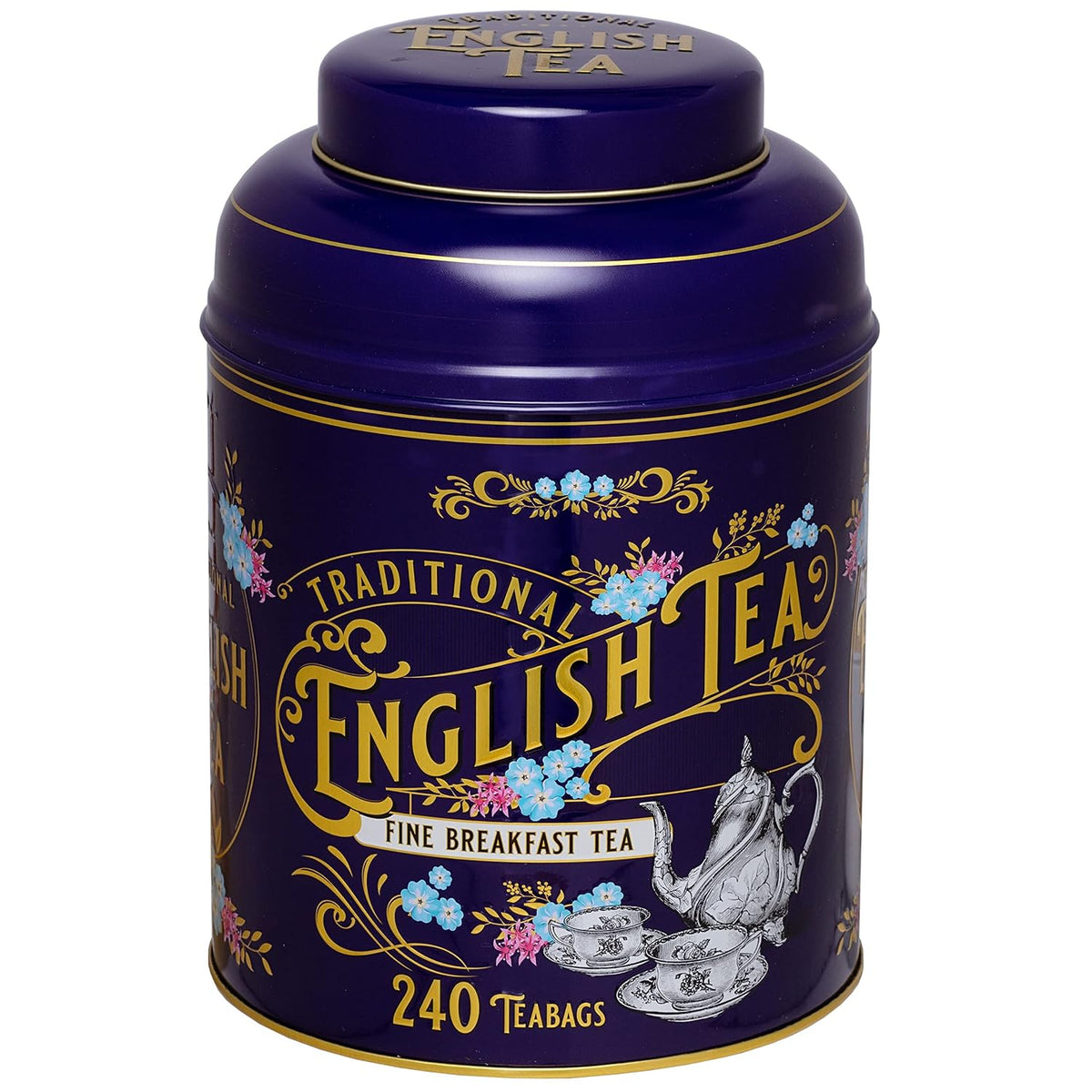 New English Teas Victorian Tea Tin with 240 Breakfast Tea Bags - Purple