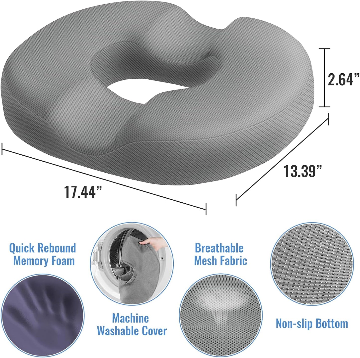 CloudBliss Donut Pillow Stadium Seat Cushion for Tailbone Pain Relief and Hemorrhoids, Memory Foam Seat Chair Cushion, Portable Seat Cushions for Bleachers, Car, Home & Office