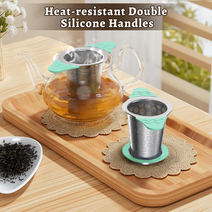 Tea Infuser for Loose Leaf Tea,Stainless Steel Tea Infuser with Heat Proof Silicone Handles,Extra Fine Mesh Tea Strainers Filter Fine Tea Leaves Effectively,Fits TeaPots/Mugs