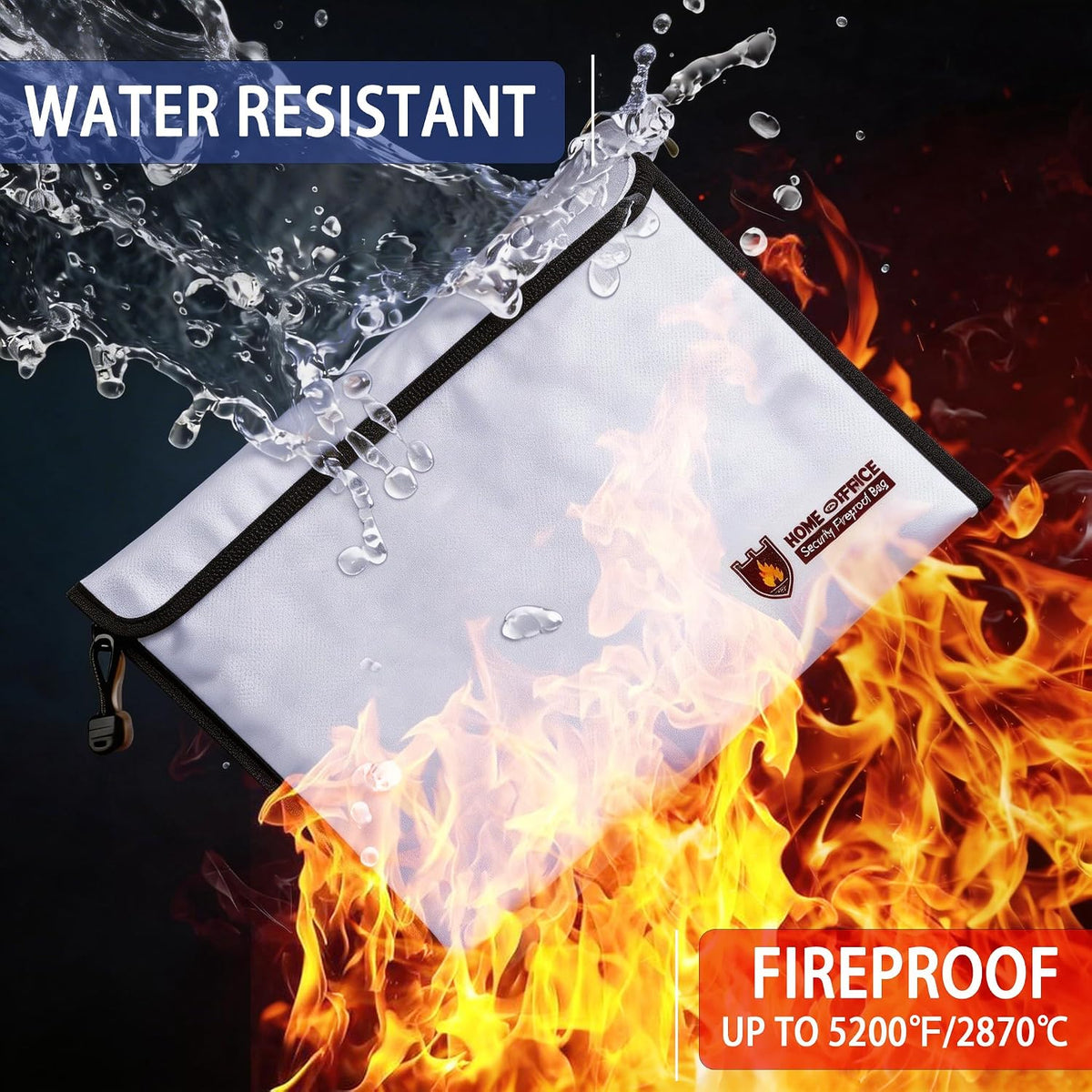Fireproof Document Bag, 15 x 11 Inch Waterproof Document Pouch with Zipper