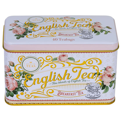 New English Teas Floral Tea Tin with 40 English Black Tea Bags - Rose