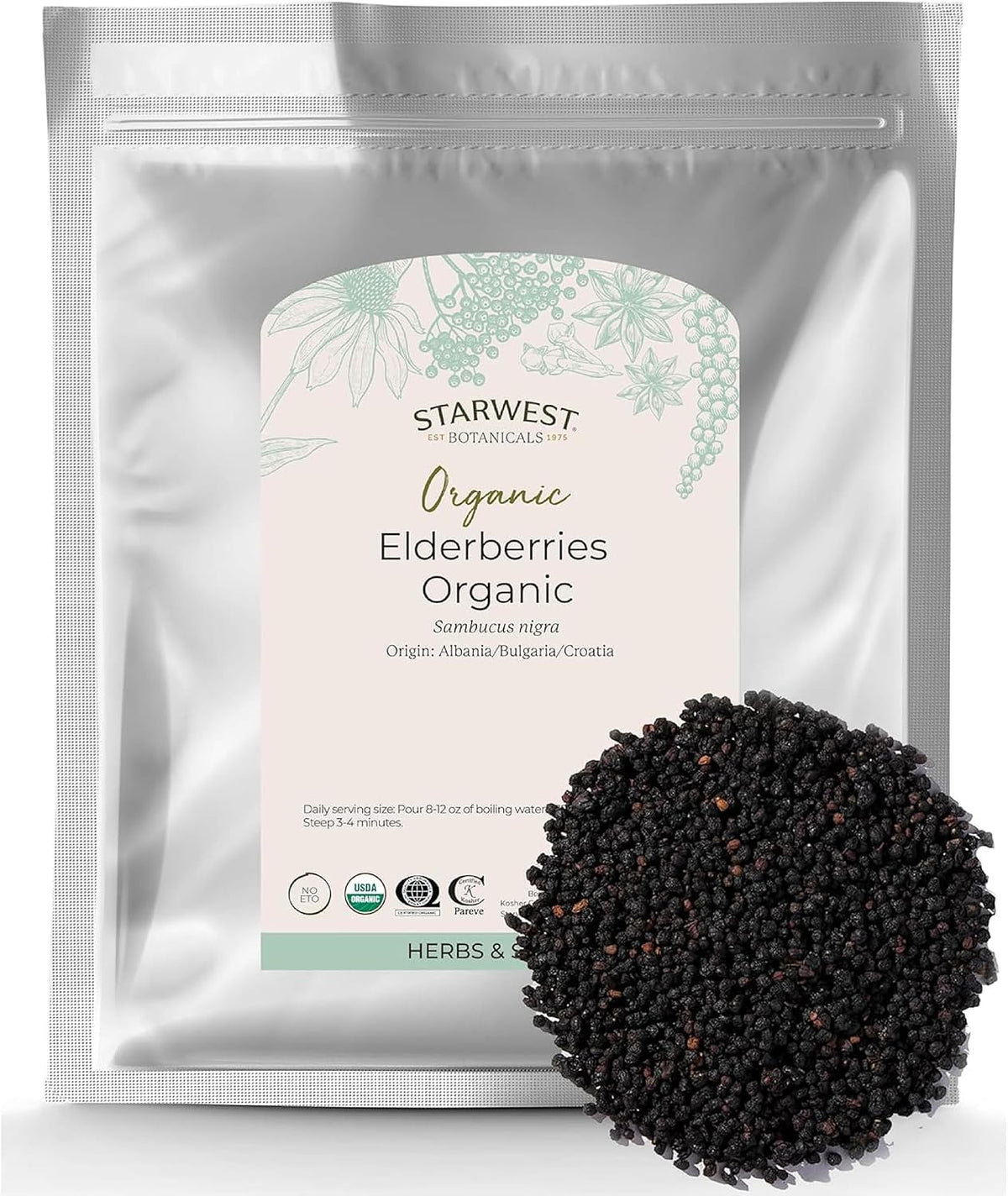 Starwest Botanicals Organic Elderberries for Tea, Non-GMO - Bulk 1 lb Bag