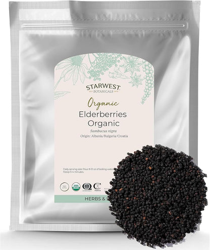 Starwest Botanicals Organic Elderberries for Tea, Non-GMO - Bulk 1 lb Bag